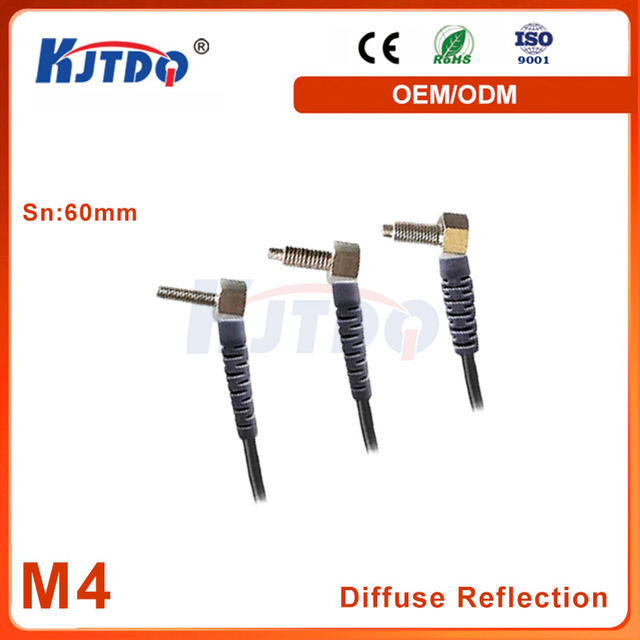 M3 M4 M6 High Quality IP65 Waterproof Sn 70mm Diffuse Right Angle Optical Fiber Sensor