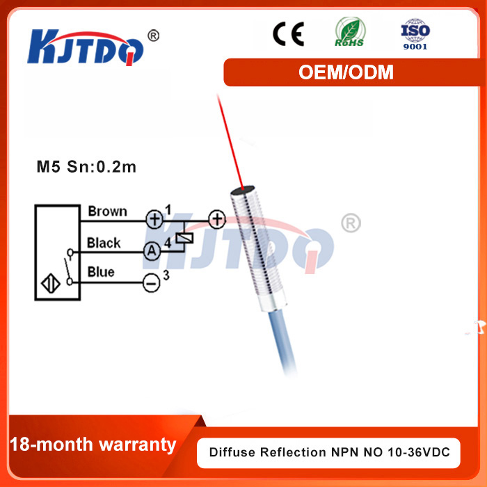 KJT M5 Diffuse Reflection Laser Sensor Switch High Quality IP67 NPN PNP Sn 100mm