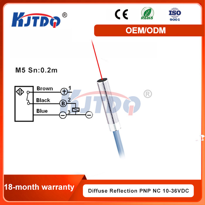 KJT M5 Diffuse Reflection Laser Sensor Switch High Quality IP67 NPN PNP Sn 100mm