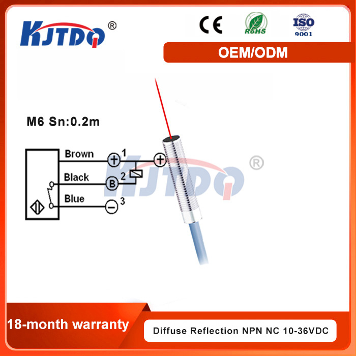 KJT M6 IP67 High Precision NPN PNP Sn 150mm Diffuse Reflection Laser Sensor with Ce Certificate