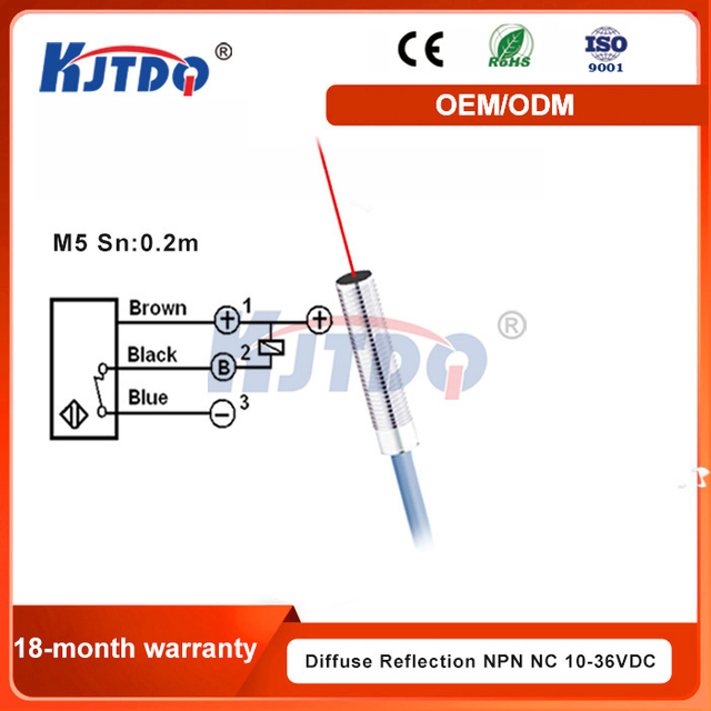 KJT M5 Diffuse Reflection Laser Sensor Switch High Quality IP67 NPN PNP Sn 100mm