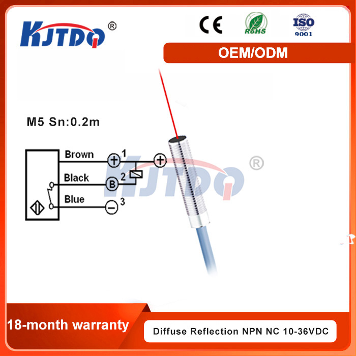 KJT M5 Diffuse Reflection Laser Sensor Switch High Quality IP67 NPN PNP Sn 100mm