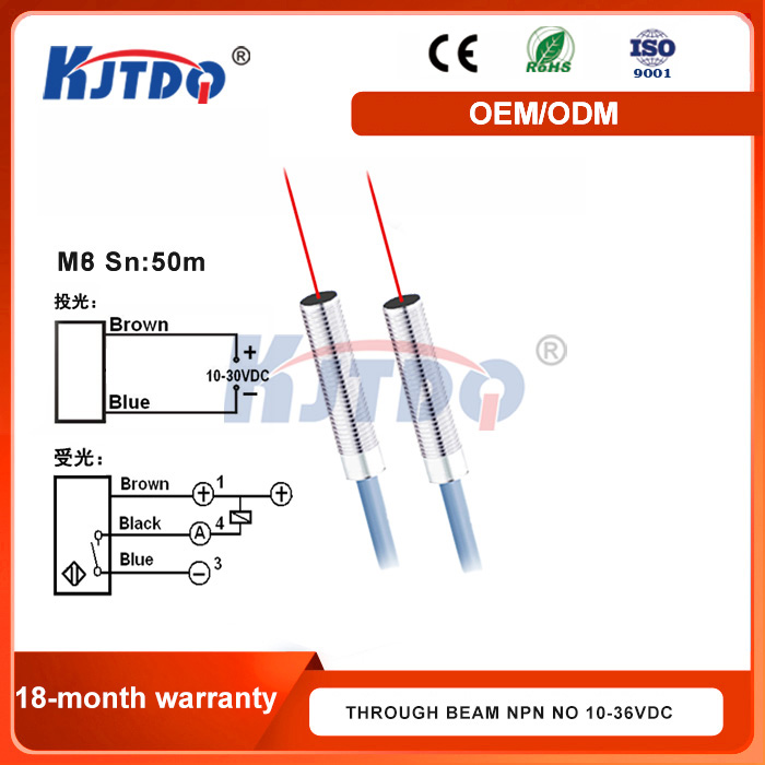 M8 IP67 Laser Sensor NPN PNP NO NC Sn 110mm Diffuse Reflection 